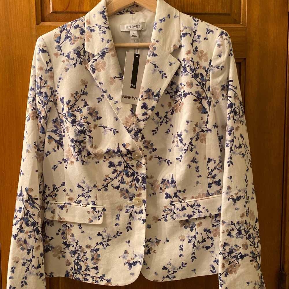 Nine West Navy/White Floral Blazer